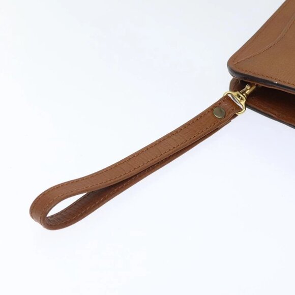 Burberrys Clutch Bag Leather Gold Brown Auth bs18366 - Picture 10 of 14